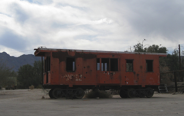 Desert Center Eagle Mountain Railroad caboose, Desert Center, CA (1612a)