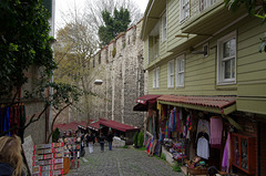Ottoman-style wooden houses and souvenir stalls