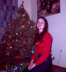 Mary, 1972, Showing off her tree trimming skills