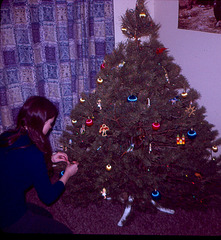 Mary Trimming Our First Tree, 1972