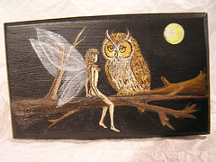 fairy & owl on small wooden box