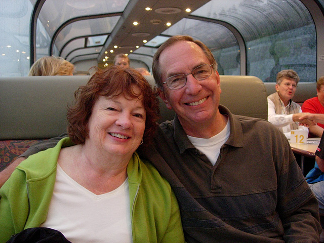 We made a vain attempt at perky too. Early morning train in Alaska, 2009