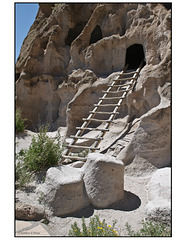 Bandelier cliff dwelling cave with ladder