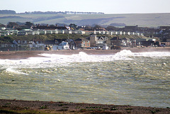 Waves pound The Buckle - Bishopstone - photographed from Castle Hill, Newhaven - 21.10.2014