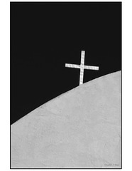 San Ysidro Church cross in black and white