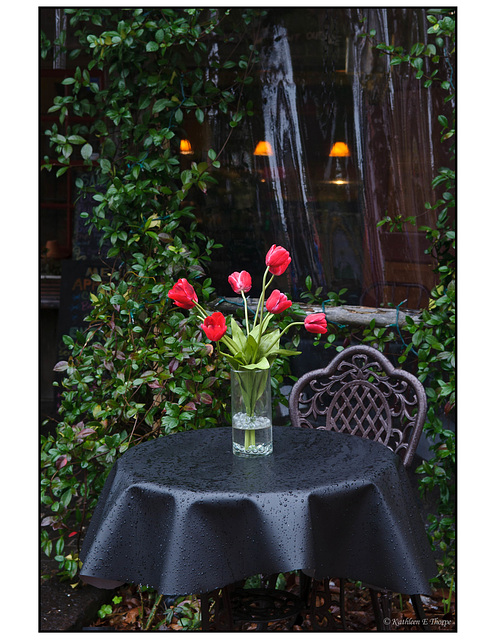 Table, Tulips and Rain