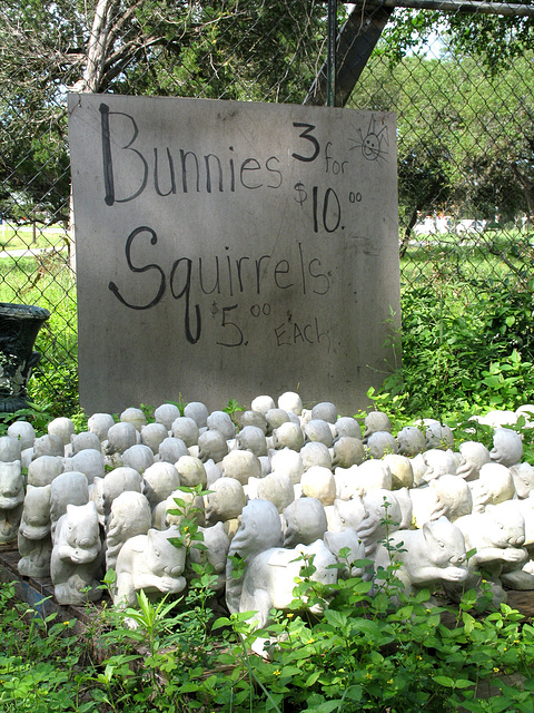Bunnies 3 for $10, Squirrels $5 each