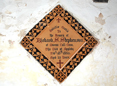Memorial to Richard Stephenson, Saint Lawrence's Church, Boroughgate, Appleby In Westmorland, Cumbria