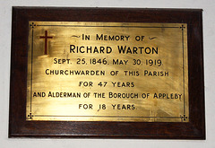 Memorial to Richard Warton, Saint Lawrence's Church, Boroughgate, Appleby In Westmorland, Cumbria