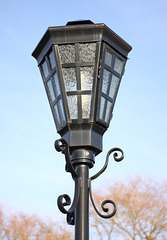 Lamp in churchyard of St Peter and St Paul Church, Lavenham, Suffolk, England