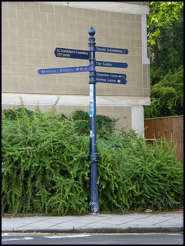 old blue signpost
