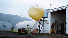 Macquarie Island 1968: Balloon launch on a windy day