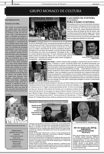 Literato 11 - Junho - 2013 -  Pág.  6 - Grupo Mõnaco de Cultura