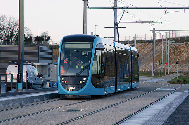 BESANCON: Premiers essais du tram: départ du dépot 03.