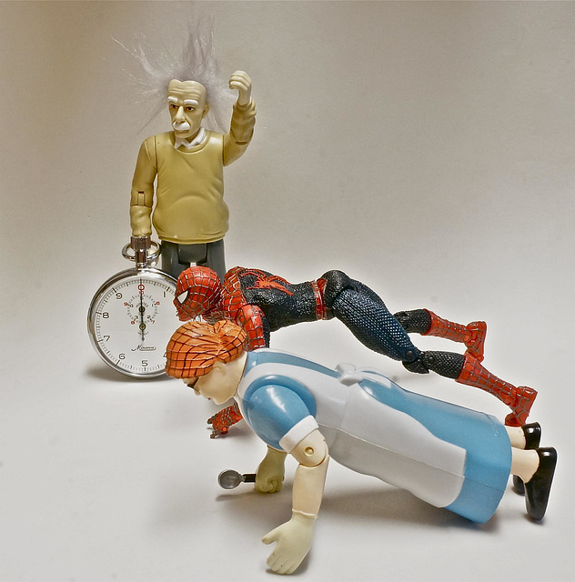 When the Lunch Lady Challenged Spiderman to a 400 Meter Race, Albert Agreed to be the Official Starter and Timekeeper.