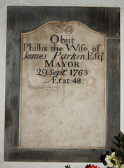 Memorial to Phillis Parkin, Saint Lawrence's Church, Boroughgate, Appleby In Westmorland, Cumbria