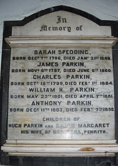 Parkin family memorial, Saint Lawrence's Church, Boroughgate, Appleby In Westmorland, Cumbria