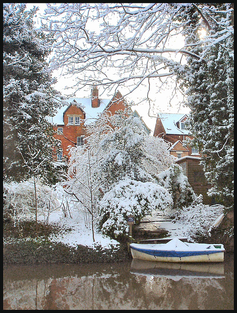 canalside gardens in the snow