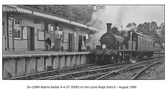 Ex LSWR Adams Radial 4-4-2T 30583 on the Lyme Regis branch in August 1960