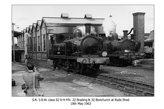 SR IOW 0-4-4T 22 Brading & 32 Bonchurch - Ryde shed - 18.5.1963