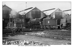 SR A1X class 0-6-0T 32640 & Lord Nelson class 4-6-0 30865 Sir John Hawkins on Eastleigh Shed - 1960