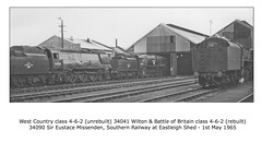 SR 4-6-2s 34041 'Wilton' & 34090 'Sir Eustace Missenden - Southern Railway' on Eastleigh shed 1.5.1965