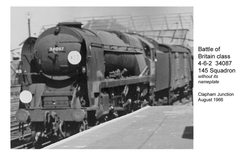 Southern Battle of Britain class  4-6-2 34087 145 Squadron at Clapham Junction in August 1966