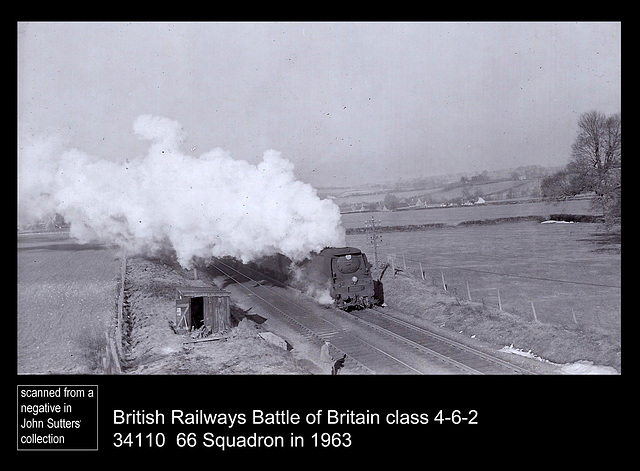 British Railways Battle of Britain class 4-6-2 - 34110 - 66 Squadron -  near Yeovil Junction - 1.3.1963