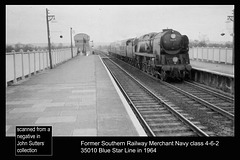 Southern Railway - Merchant Navy class 4-6-2 35010 Blue Star Line - arriving at Templecombe on a down train - 1964
