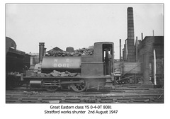 Great Eastern Railway class 209  0-4-0T 7230 - LNER class Y5 - 8081 - Stratford - 2.8.1947
