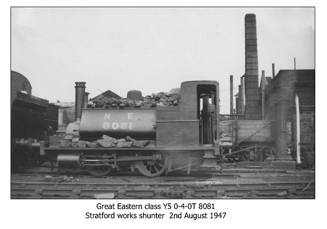 Great Eastern Railway class 209  0-4-0T 7230 - LNER class Y5 - 8081 - Stratford - 2.8.1947