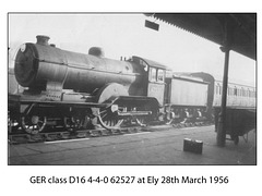 GER class D19  4-4-0 62527 at Ely 28.3.1956