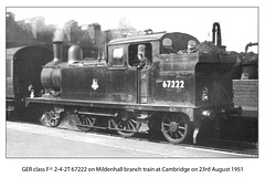 GER F6 2-4-2T 67222 Cambridge 23 8 1951