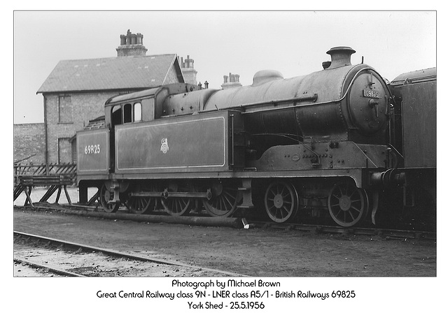 BR LNE 4-6-2T 69825  - Great Central class 9N -  LNER class A5/1 at York shed 50A on 25.5.1956 by Michael Brown