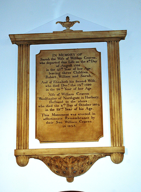 Memorial to Sarah and Willliam Craven, Horbury Church, West Yorkshire