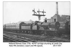 Former Midland Railway Class 3 4-4-0 40747 at Leeds City station - 28.4.1951