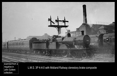 LMS 3P 4-4-0 40747 with Midland Railway clerestory brake composite