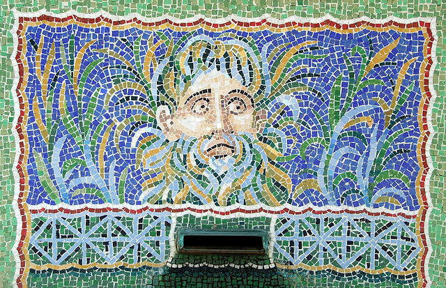 Detail of a Mosaic Panel on the Reproduction of the Large Fountain from Pompeii in the Getty Villa, July 2008