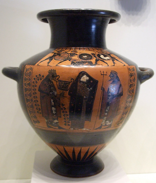 Hydria with Dionysos and Poseidon in the Getty Villa, July 2008