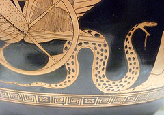 Detail of a Dinos with Triptolemos in the Getty Villa, July 2008