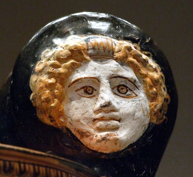 Detail of a South Italian Volute Krater with a Deceased Youth in the Getty Villa, July 2008