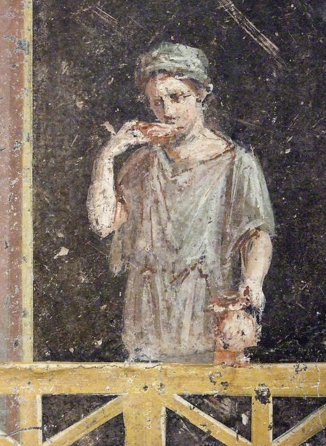 Detail of a Wall Painting Fragment with a Woman on a Balcony in the Getty Villa, July 2008