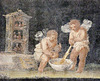 Detail of a Roman Wall Painting Fragment with Cupids and Psyches Making Perfume in the Getty Villa, July 2008