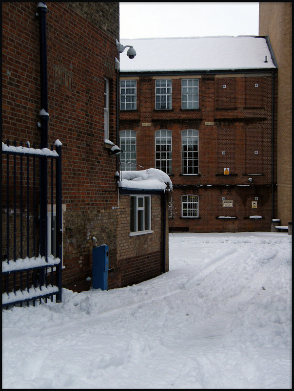 snow at the factory gate