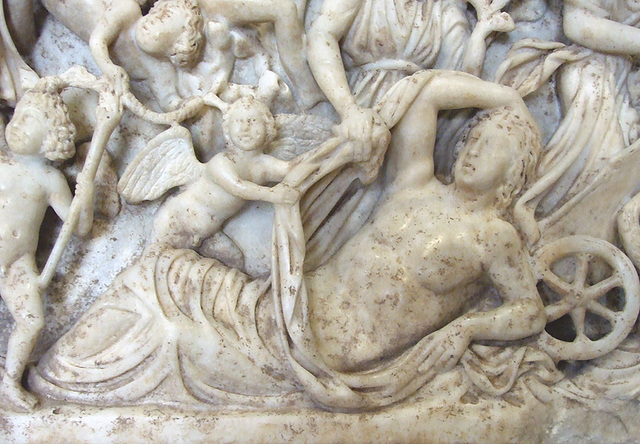 Detail of a Sarcophagus Panel with Selene and Endymion in the Getty Villa, July 2008
