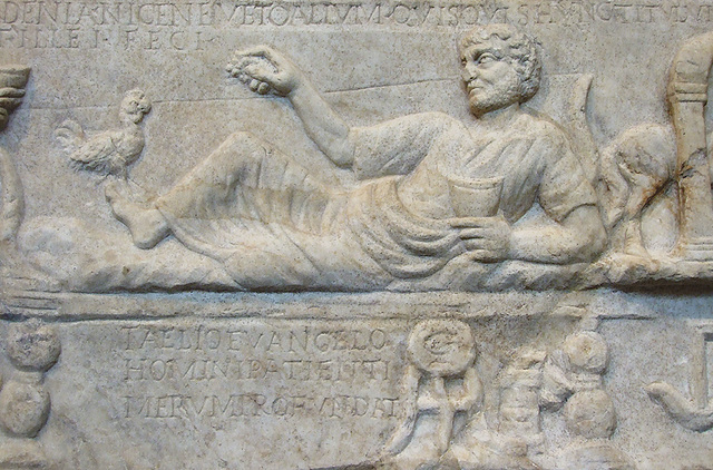 Detail of a Sarcophagus Panel with a Wool Merchant in the Getty Villa, July 2008