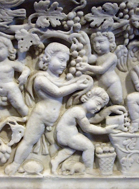 Detail of a Roman Sarcophagus with a Vintage Scene in the Getty Villa, July 2008