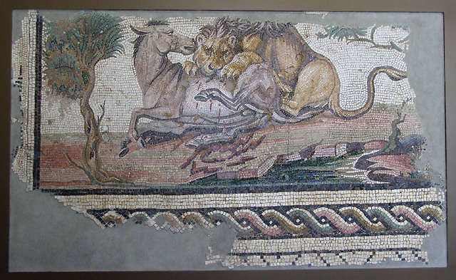 Floor Mosaic with a Lion Attacking an Onager in the Getty Villa, July 2008