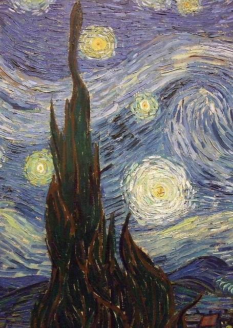 Detail of The Starry Night by Van Gogh at the Museum of Modern Art, July 2007