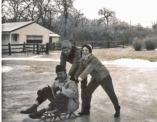 The '60s: Rosebud...Dad getting a push from his evil spawn on the morning of the great ice storm of 1964. Later, when the power lines went down there was less levity.